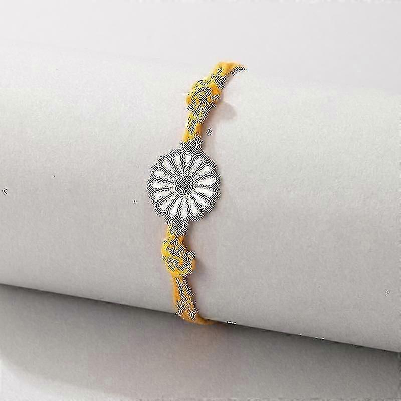 Moda Papatya Çiçek Kadınlar Için Ayarlanabilir Halhal Sarı El Yapımı Halat Tek Katmanlı Halhal Takı