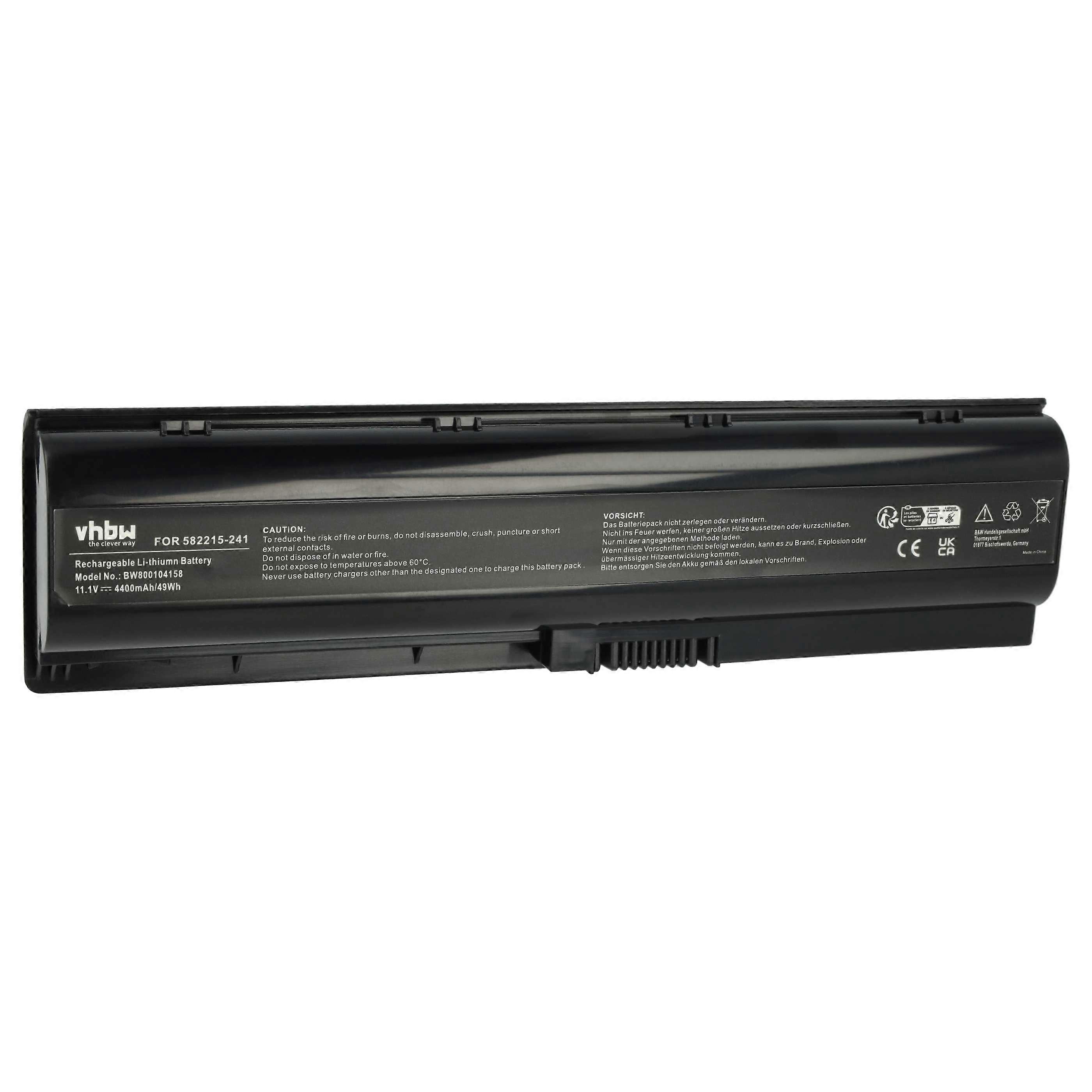 Batterie vhbw compatible avec les ordinateurs portables HP CompaQ TouchSmart tm2-1020ep, tm2-1020es, tm2-1050ef, tm2-1020tx, tm2-1030ee (4400 mAh, 11,1 V, Li-Ion)