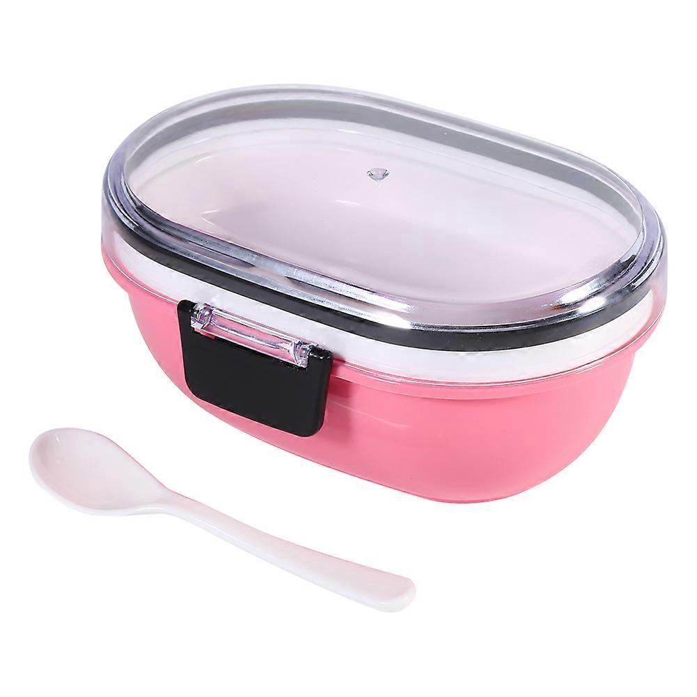Oval School Office Bento Lunch Box With Spoon Plastic Food Container For Outdoor Picnic