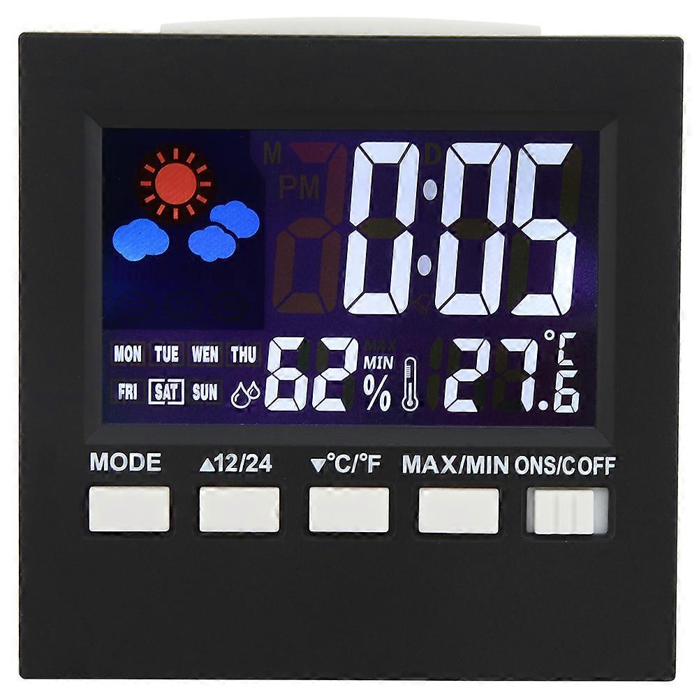 Sound Control Backlight Digital Alarm Clock with Thermometer and Hygrometer - Large Display, Modern Design, Adjustable Brightness