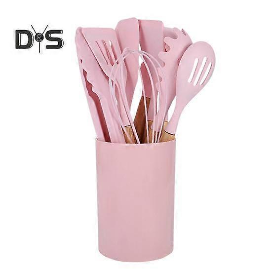 Silicone Kitchen Utensils Set with Wooden Handle Heat-Resistant Cooking Tools Non-Stick Safe Kitchenware Set for Home Restaurant