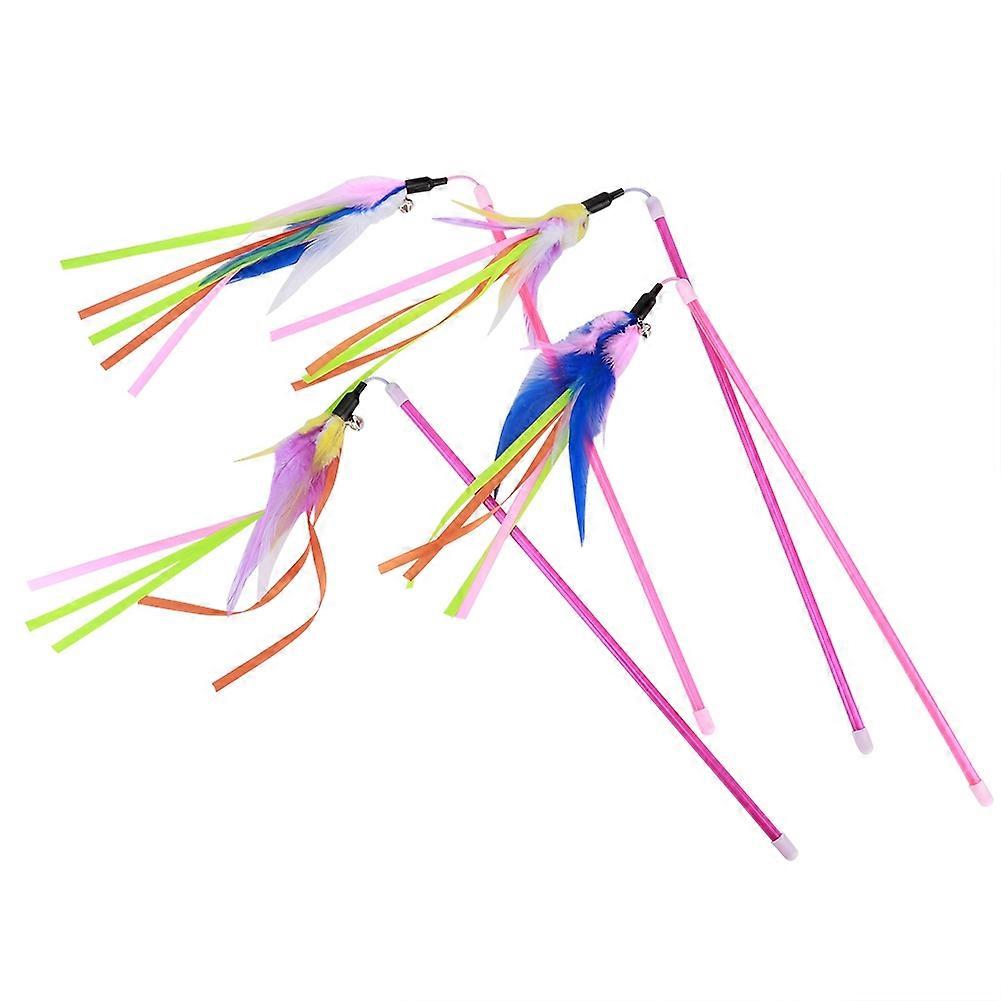 4PCS Cat Teaser Toys With Feather Bell, Interactive Play Wands For Kittens And Cats, Durable Material, Multi-Color Options