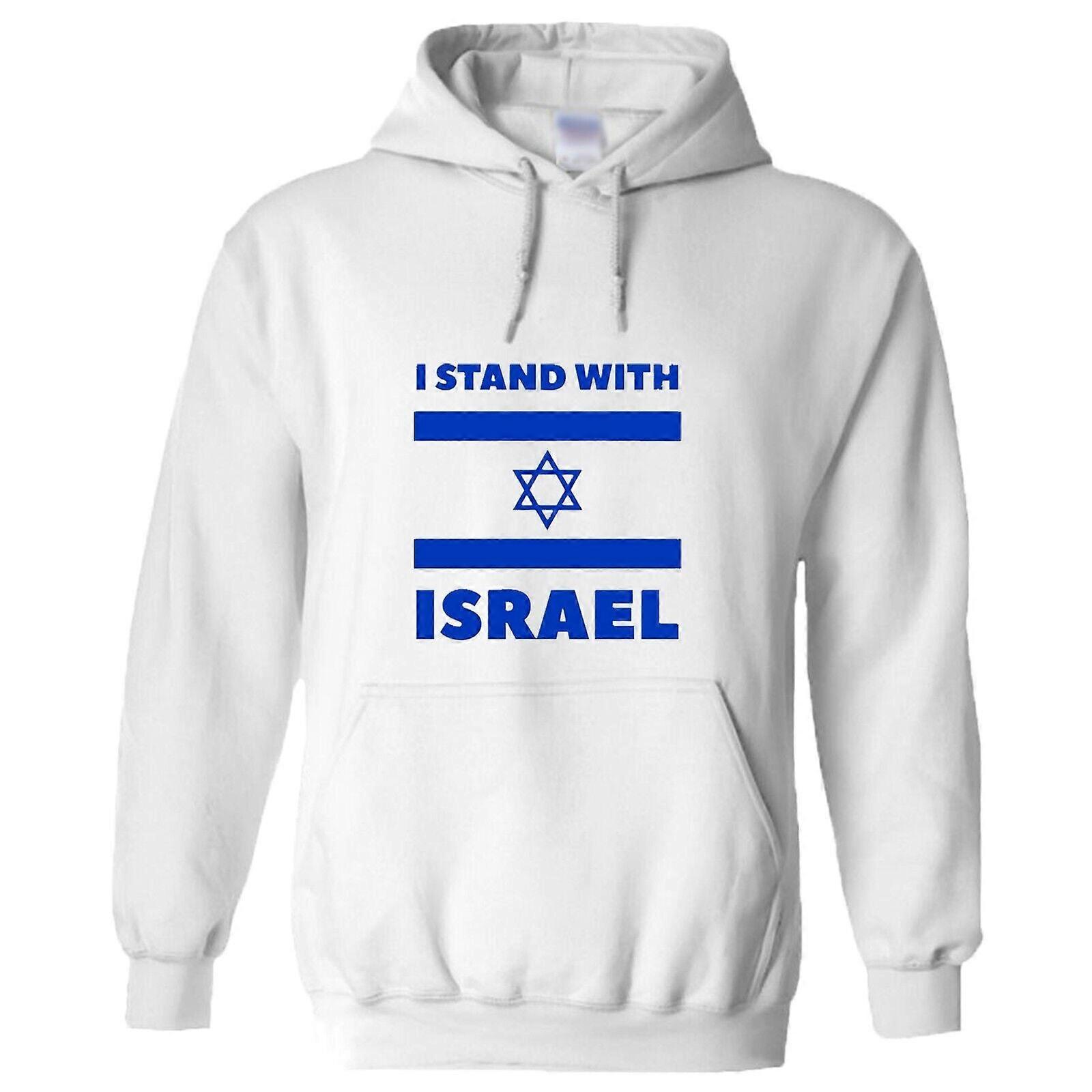 I Stand with Israel 国旗之星政治和平白色连帽衫男士连帽毛衣