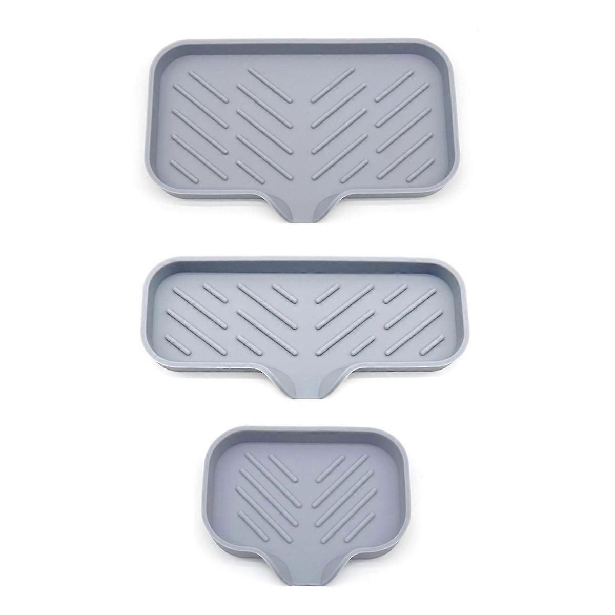 3PCS Countertop Dry Silicone Mat Drain Soap Pad Bathroom Soap Dish