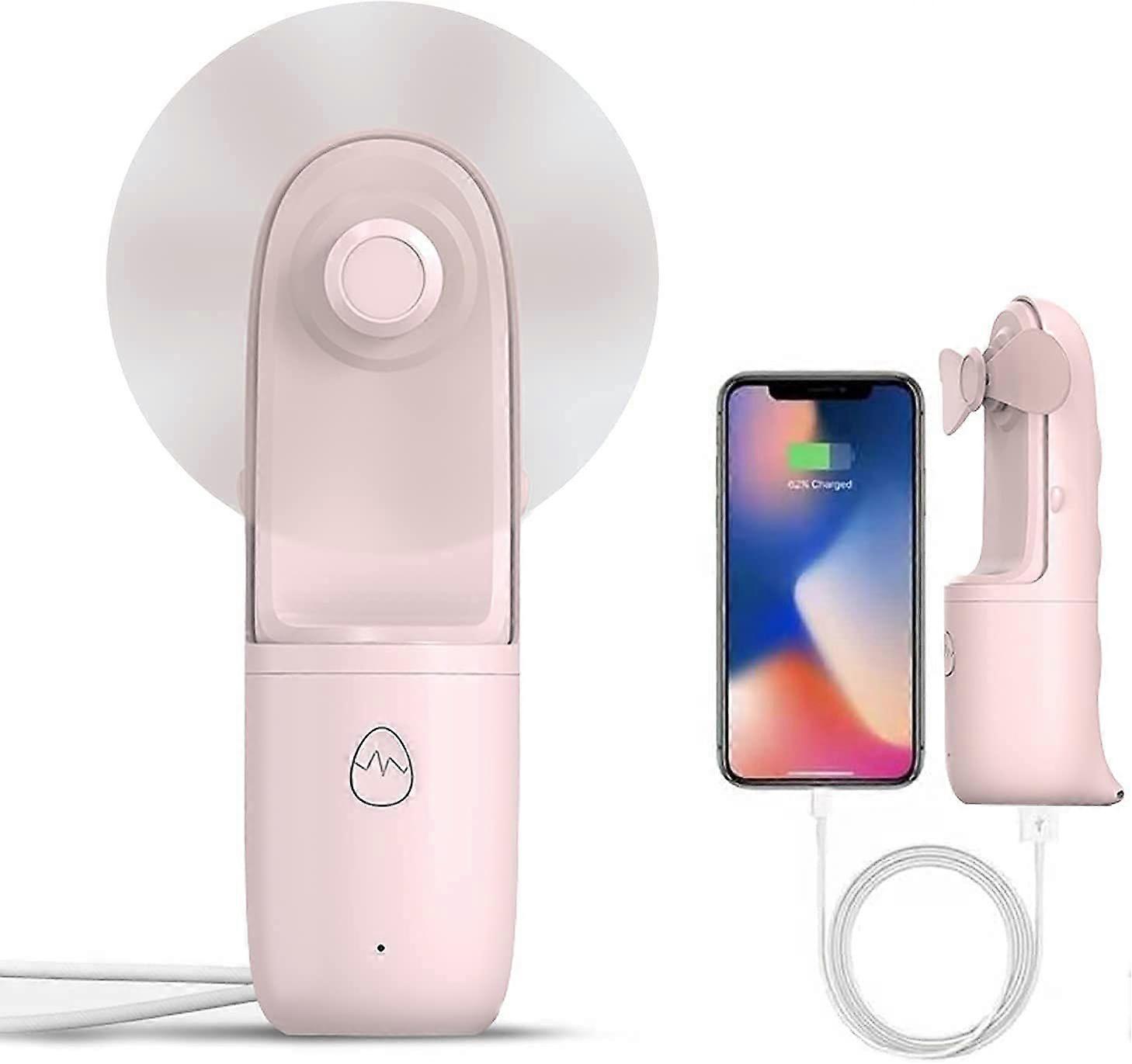 2 IN 1 Mini Portable Handheld Fan, 3 Speeds USB Rechargeable with Power Bank (Pink)