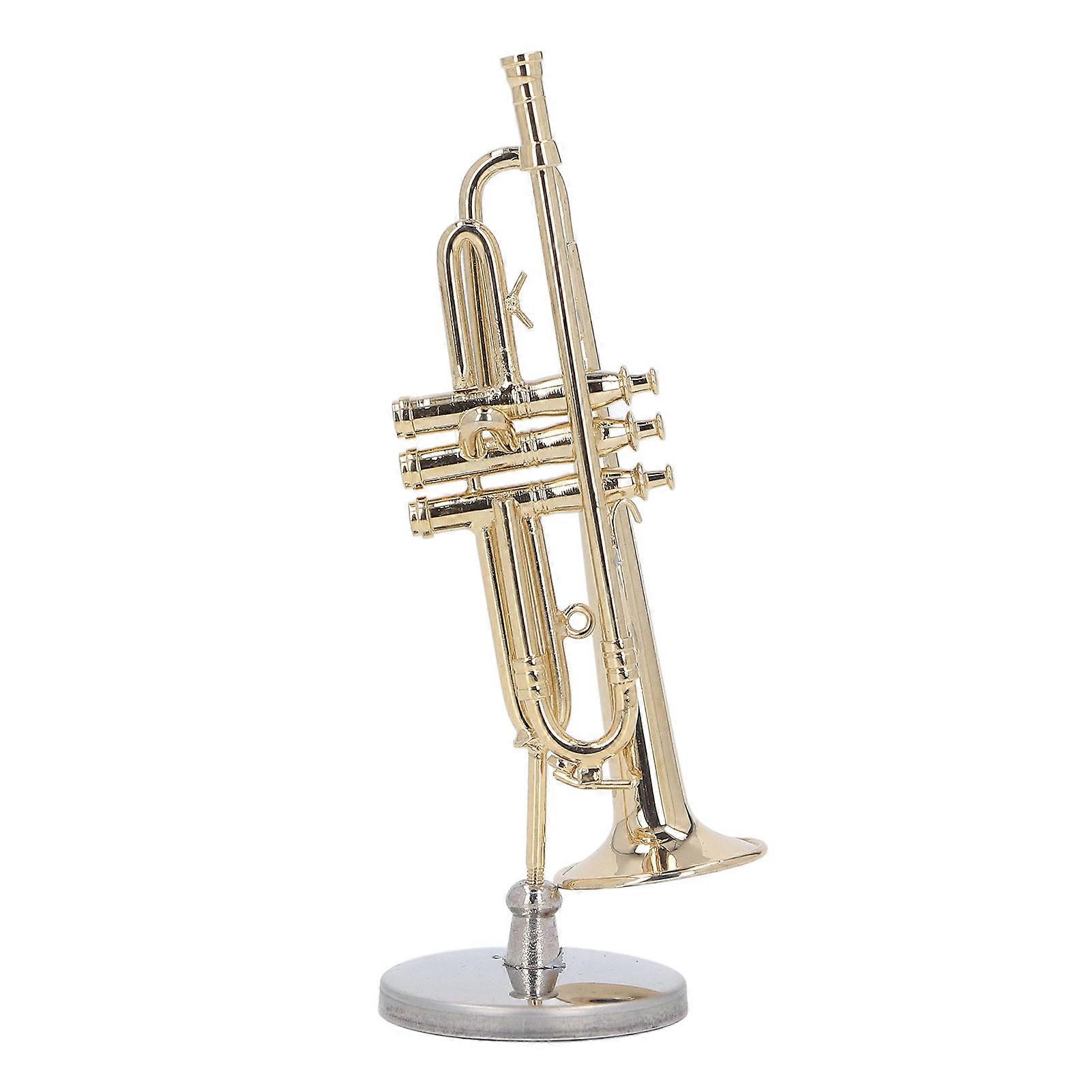 Miniature Trumpet Durable Brass Exquisite Design Romantic Vibes Mini Trumpet Model with Stand Case for Desk Bookshelf 3.54in 