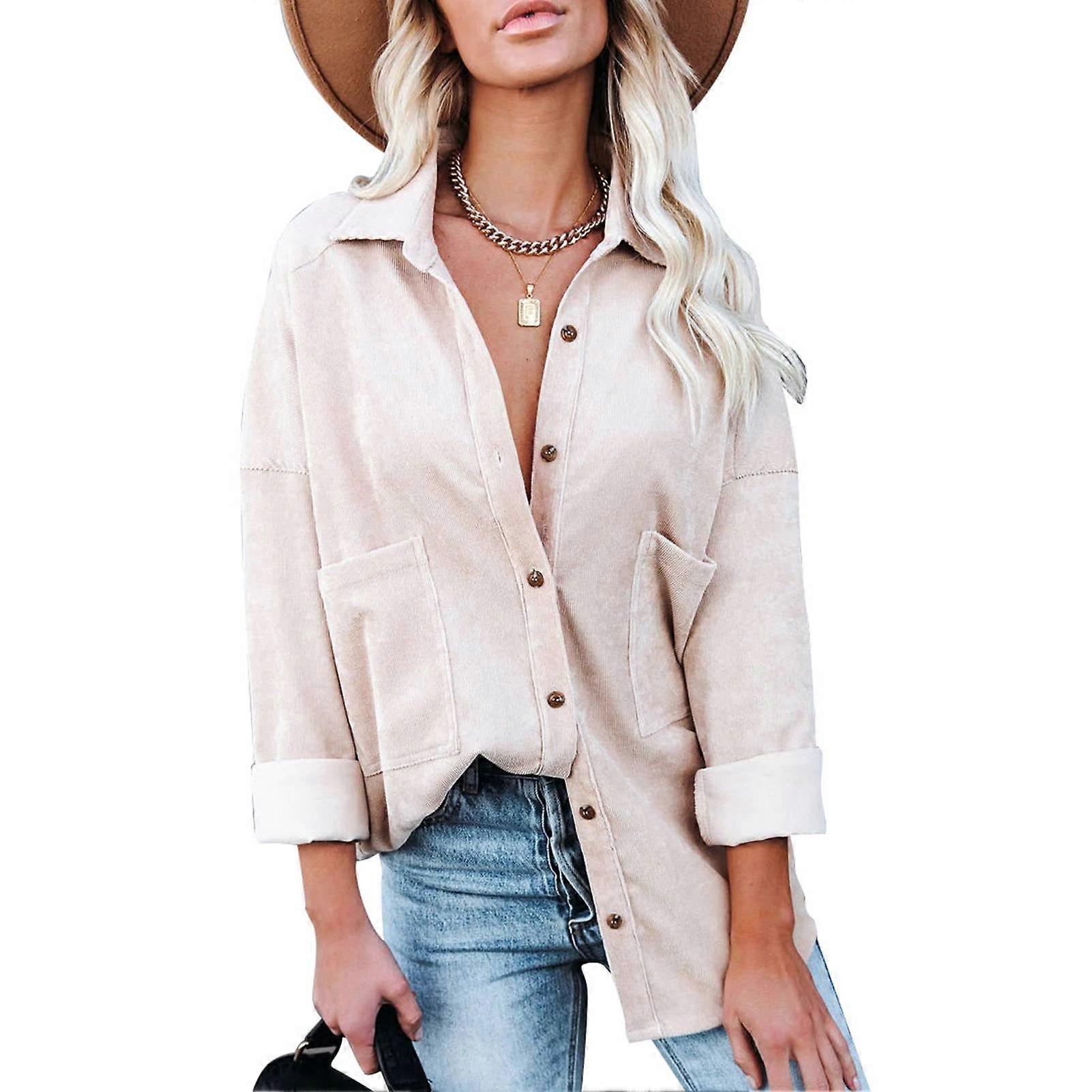 Langermet jakkeslag bluse med lommer Kvinner Casual Button Down Skjorte For Høst og Vinter