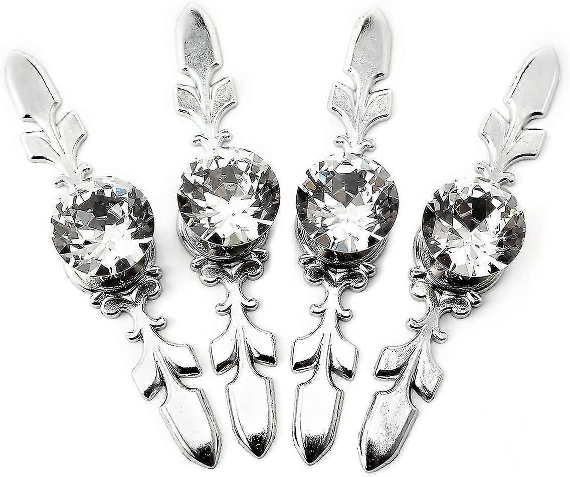 4 Pack Crystal Drawer Knobs With Silver Plate Diamond Shape Drawer Wardrobe Pull Handle Bar Cabinet Door Cupboard Furniture Knobs