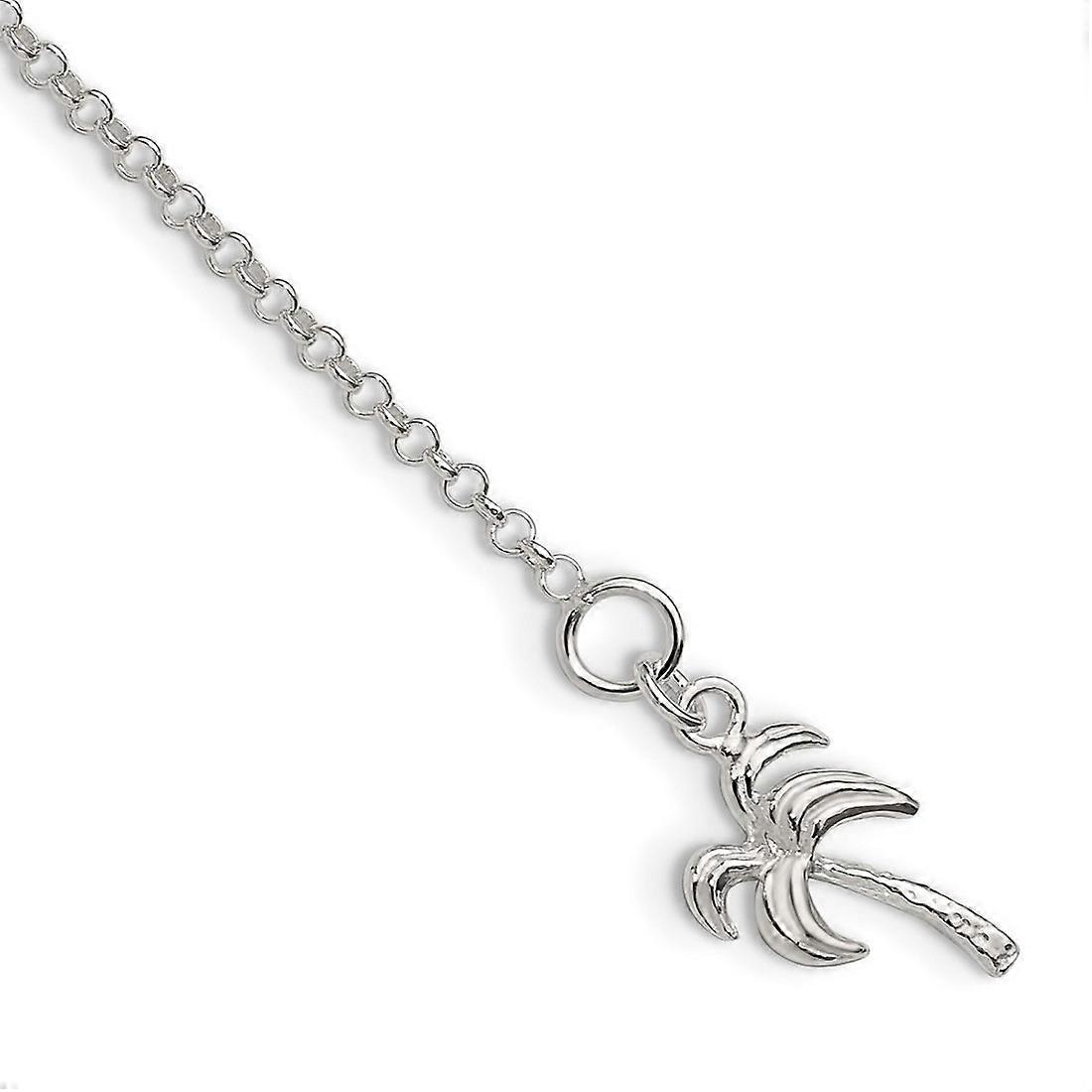 925 Sterling Silver Solid Polished Palm Tree Anklet Spring-Ring-Anklet for Women - Length: 9 to 10