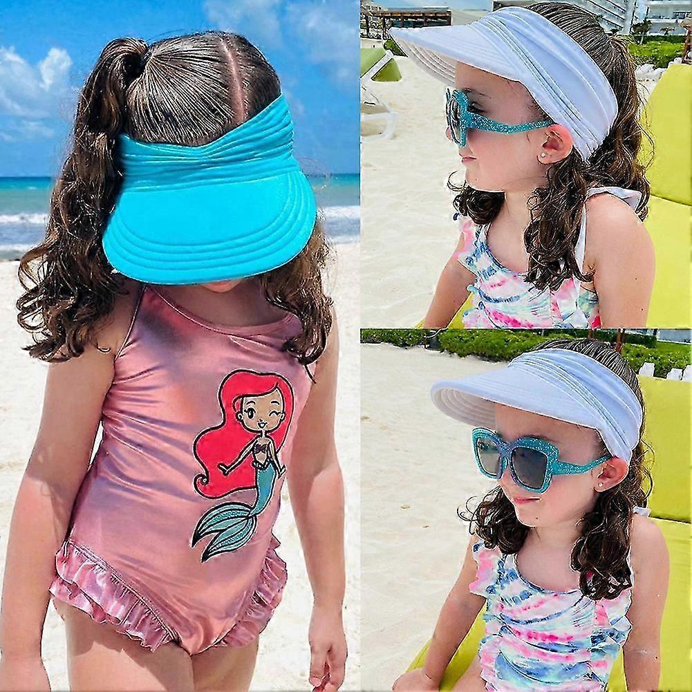 Breathable Empty Top Cap Kids Sun Hat Big Brim Iridescent Polyester Beach Visor