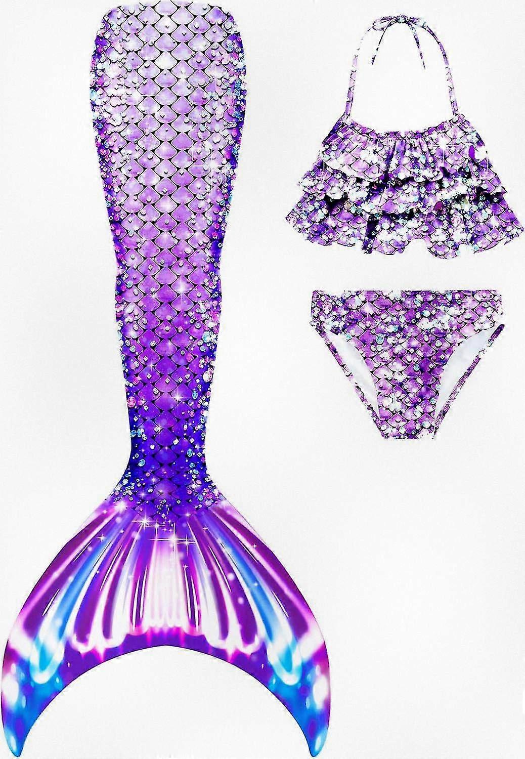 Mermaid Tails 3-Piece Swimsuit Set for Girls, Includes Top and Bottom for Fun Bathing Adventures