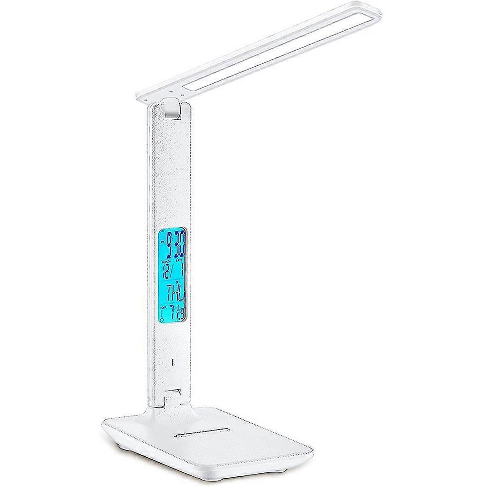 Versatile LED Desk Lamp with Touch Control, Clock, Dimmable Light, and Phone Holder - Foldable & Adjustable