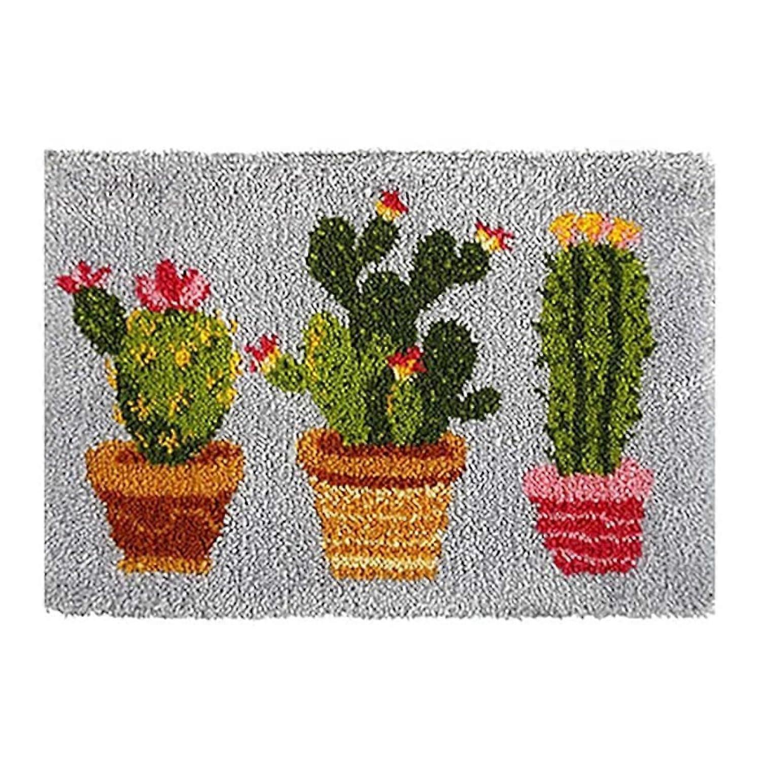 Cactus Latch Hook Kits for DIY Handmade Rug 50x38cm Printed Canvas Crochet Yarn Embroidery Tapestry Carpet
