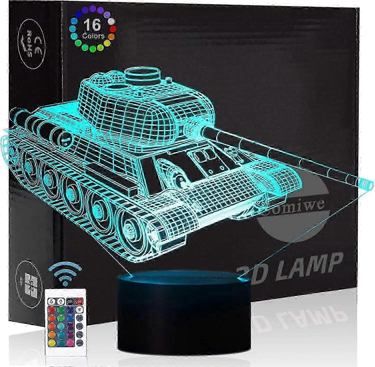 3D Illusion Night Light Toy of Military Tank with 16 Color Changes, Smart Touch & Remote Control Features, Perfect LED Home Decor Bedside Ta