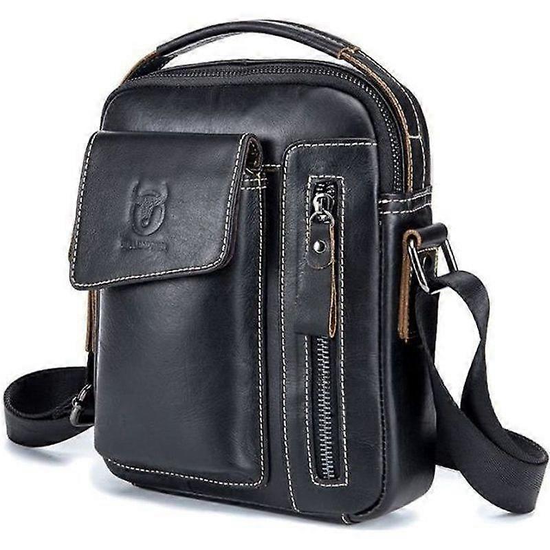 Shoulder bag - Leather - Men - Black - Adjustable - Small briefcase