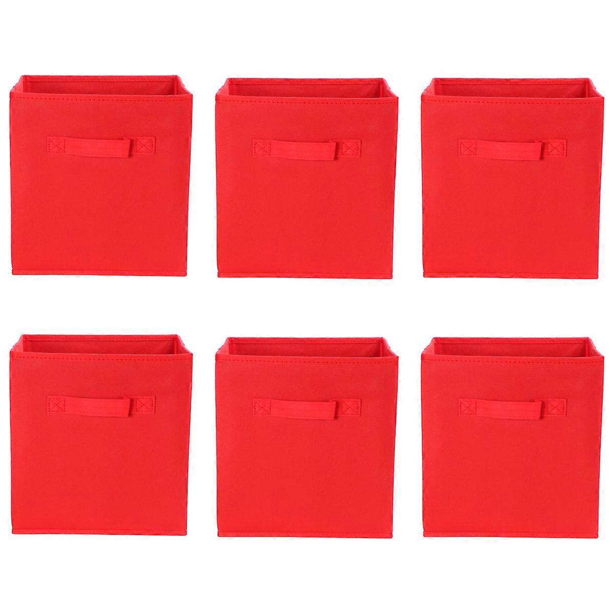 Ventilated Fabric Storage Box Rectangular Simple Design Closet Organizer Red 6Pcs