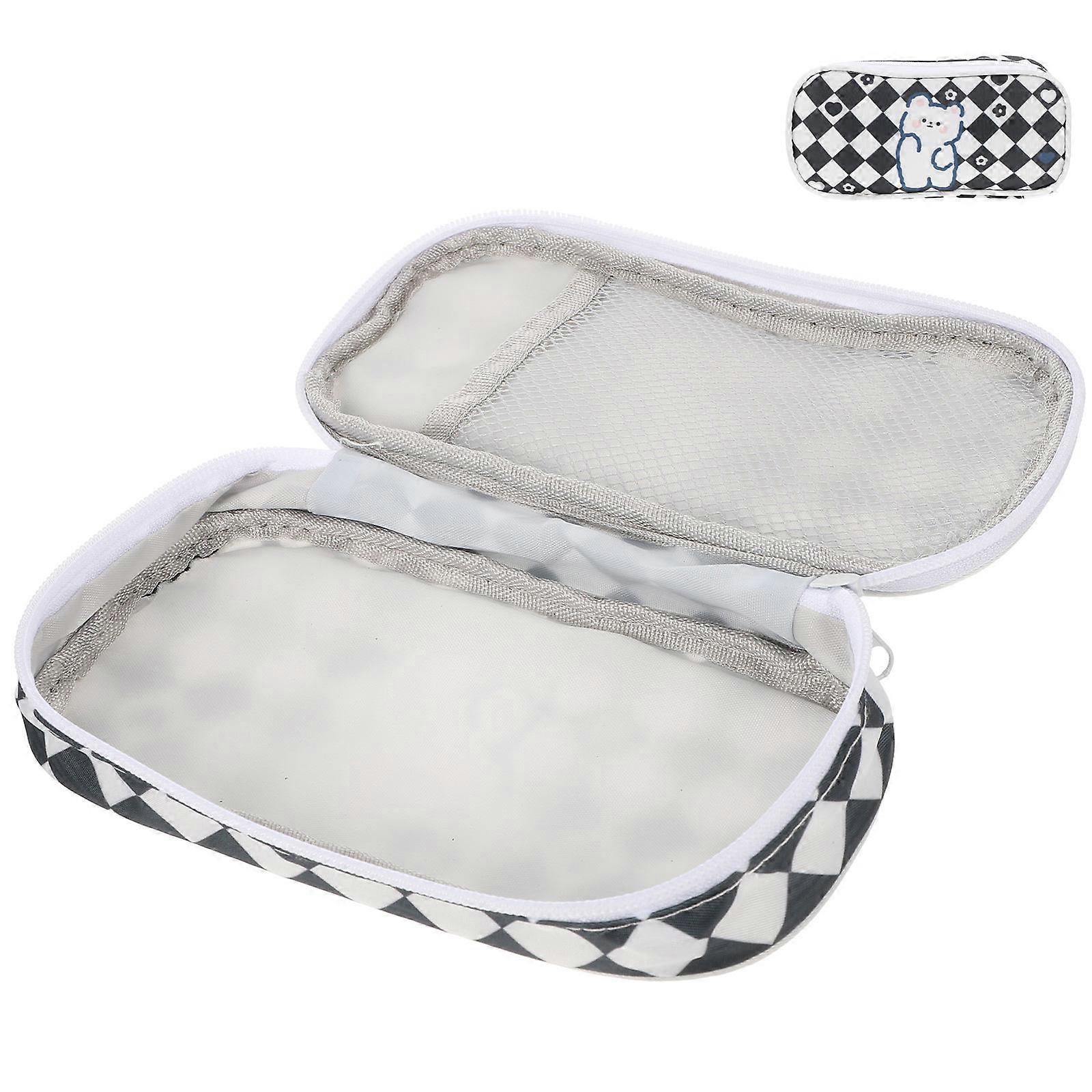 Simple Pencil Case Large Capacity Pen Bag Daily Use Black Rectangular Storage 1Set