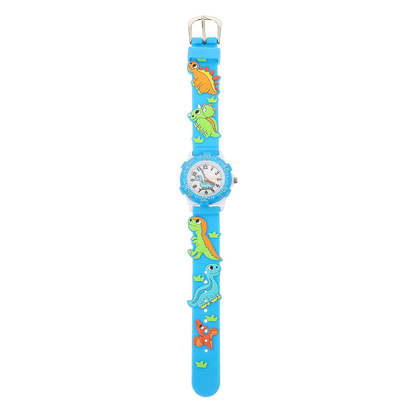 Cute Round Plastic Watch with Cartoon Dinosaur Design, Comfortable Skin Friendly Strap for Students