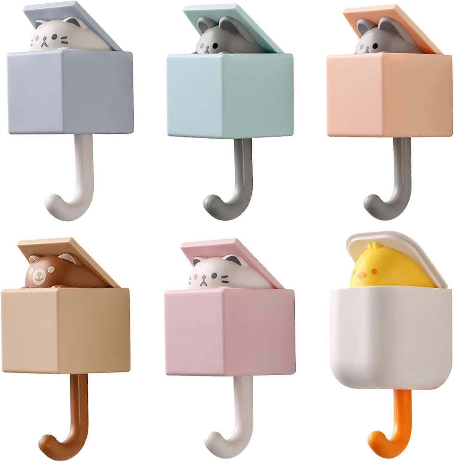 Pack of 6 's Coat Hooks, Animal, SelfAdhesive for Home