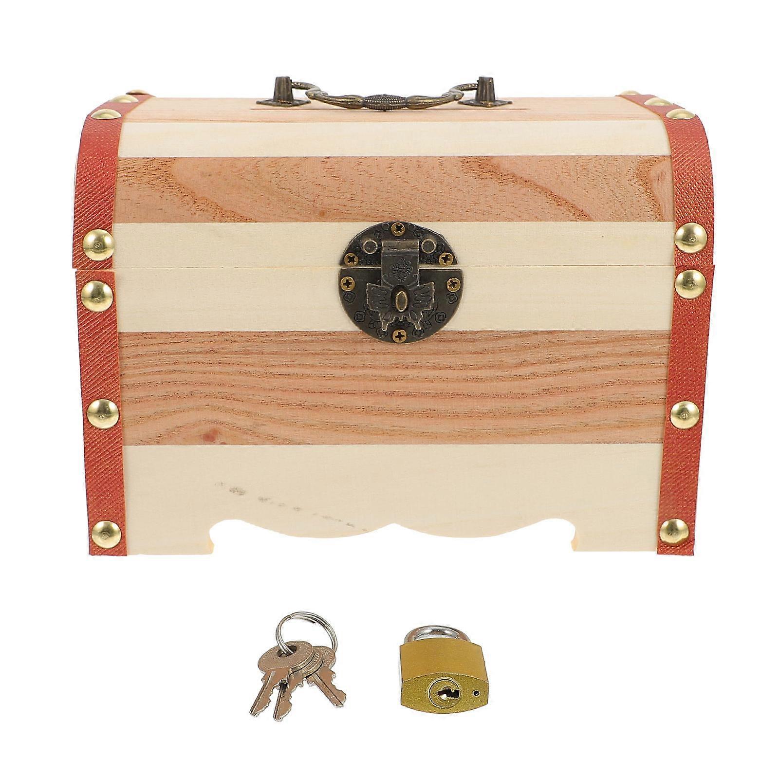 Retro Wooden Piggy Bank with Lock – Secure Medium Storage Box for Jewelry, Coins and Small Treasures – Vintage Style Decorative Keepsake Case