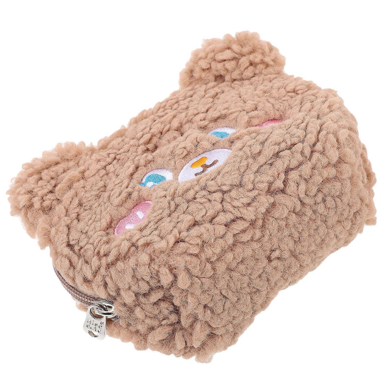 Plush Cartoon Sanitary Napkin Bag, Multipurpose Travel Pouch with Concealed Zipper for Menstrual Pads, Brown Bear Design for School and Outdoor Use