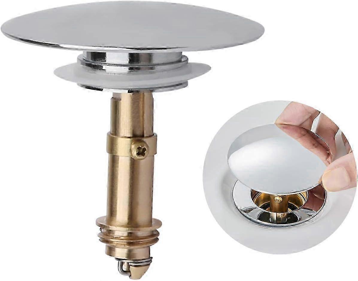 Pop up Click Clack Plug Fjederprop, Push Sink Afløbsprop Pop-up prop til køkken Badeværelse Vask Badeværelse, Massiv messing Forkromning, 66mm