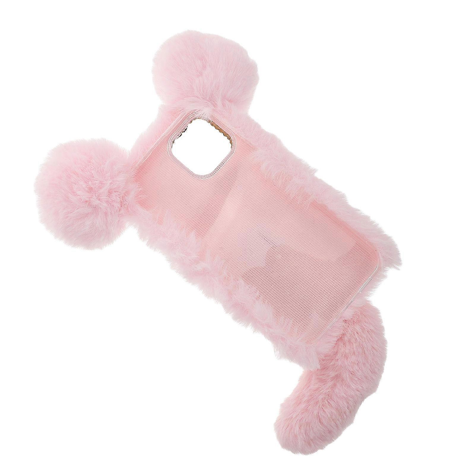 Rabbit Furry Phone Cover Winter Use Women Pink Plush TPU Scratch-Resistant 1Pack