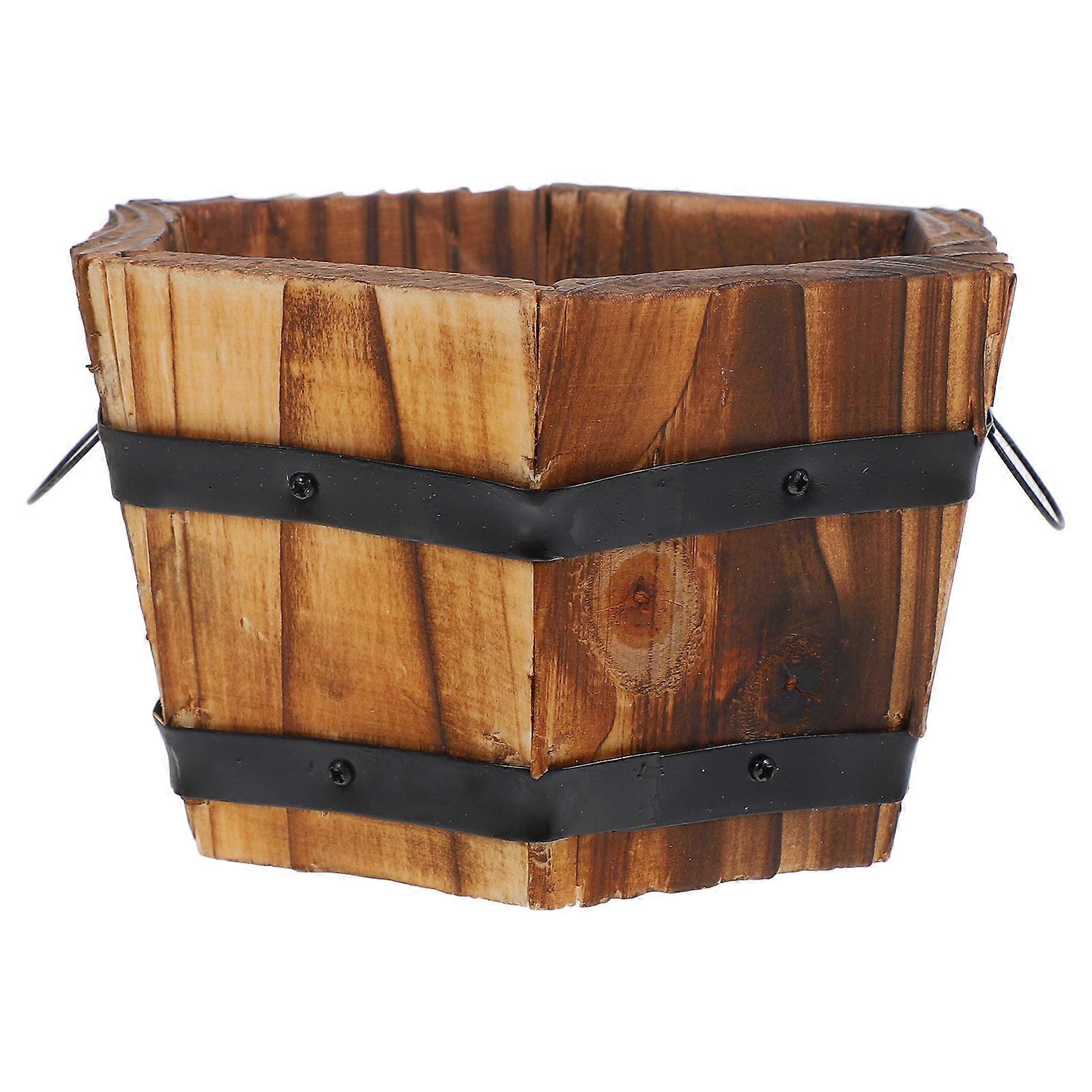Here's a refined and engaging product description for your **Rustic Wooden Barrel Planter**:

 

### **Rustic Wooden Barrel Planter – Small Flower