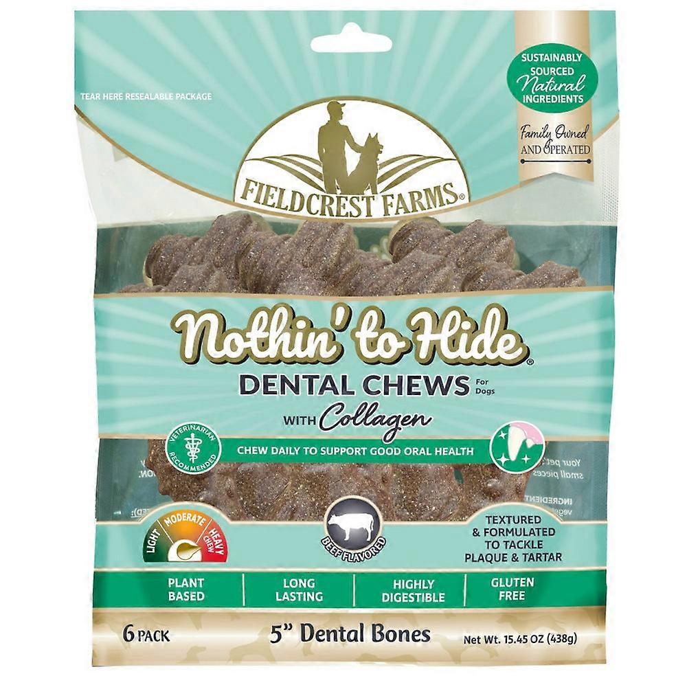 Fieldcrest Farms Fieldcrest Farms Nothin' to Hide 牙骨胶原蛋白狗咀嚼片，牛肉，5 英寸，6 包