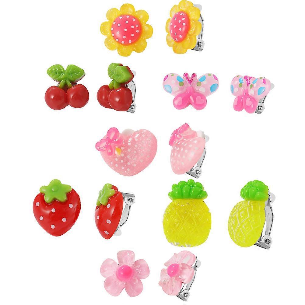 Cartoon Earrings Non-Piercing Clips-On Assorted Color 1.70X1.70X0.80CM 7 Pairs for Children
