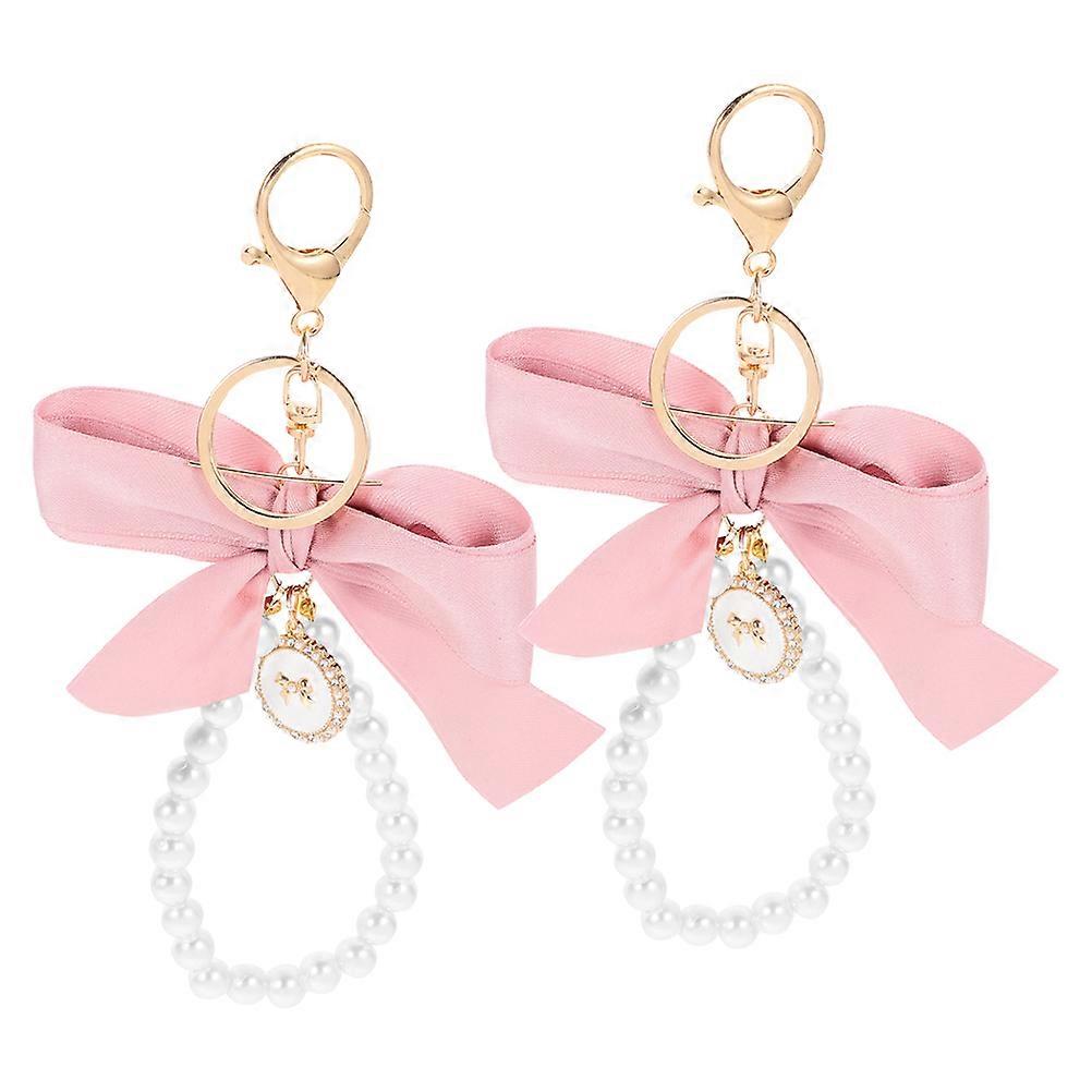 Bowknot Pearl Keychain Pendant for Backpack Bag Accessories – Durable Decorative Key Ring with Imitation Pearl Design for Women