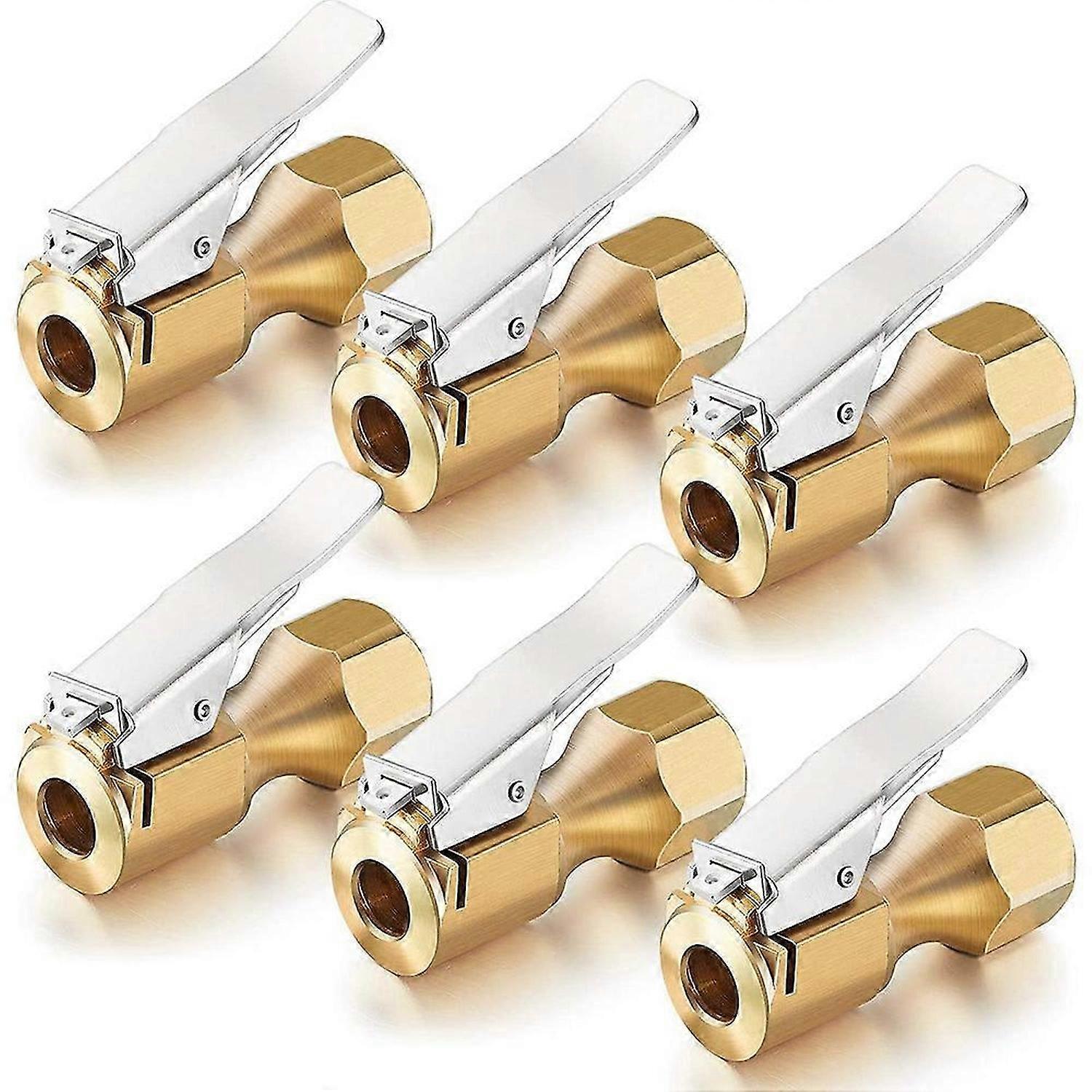 6 Pieces Brass Air Chuck Open Flow Straight Tire Chuck with Clip for Tire Inflator Gauge Compressor