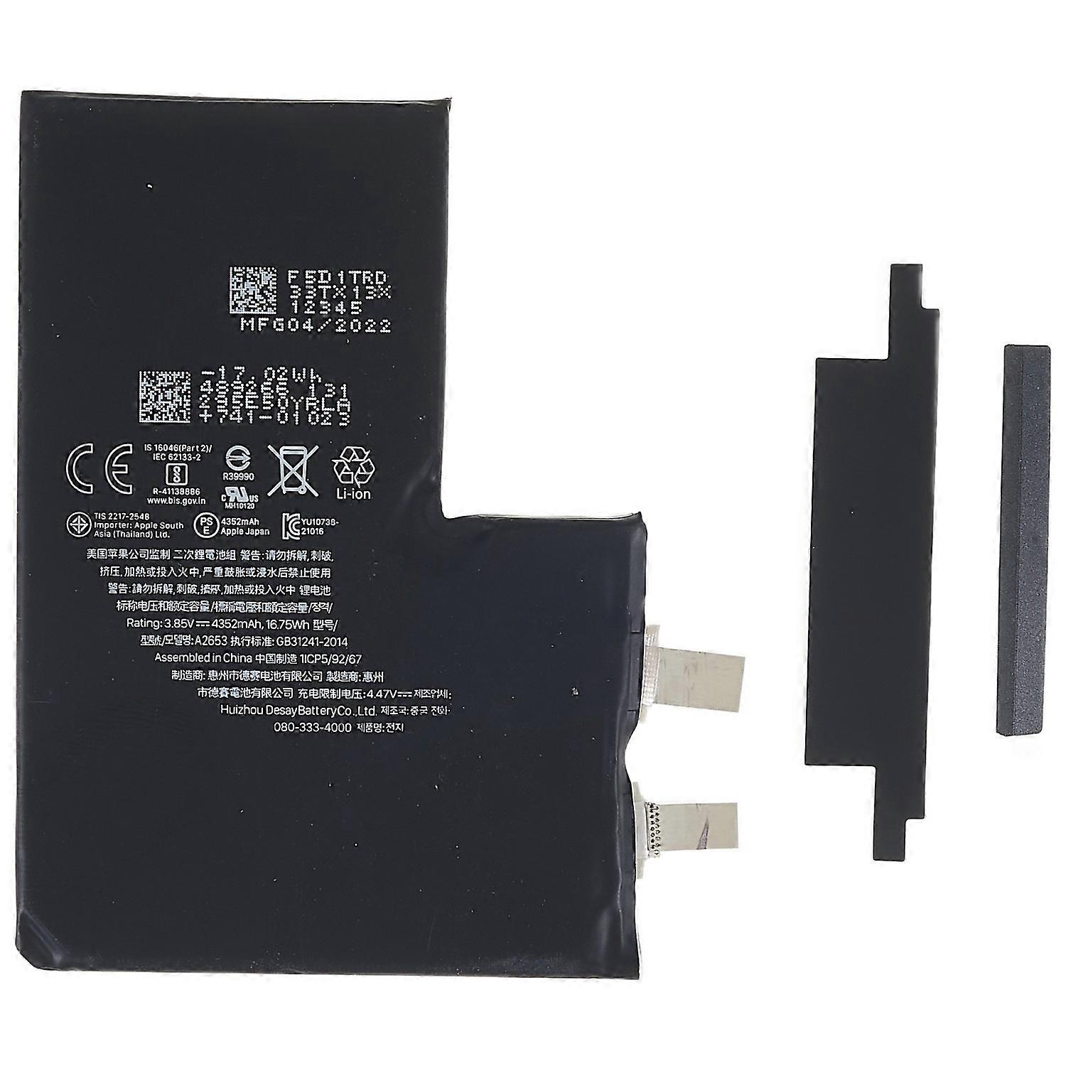 Para iPhone 13 Pro Max 6.7 polegadas 3.85V 4352mAh Li Polymer Battery Replacement with Flex Cable Protecti