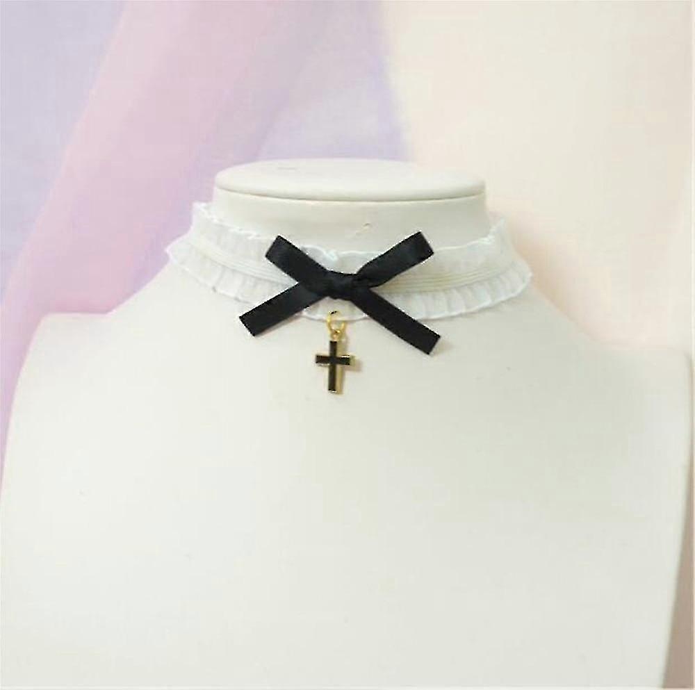 Sweet Cross Pendant Bowknot Choker