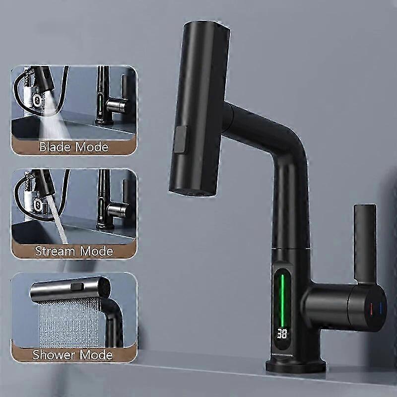 Temperature Digital Display Basin Faucet with Lift Up Down Function for Hot Cold Water Sink Mixer in Bathroom