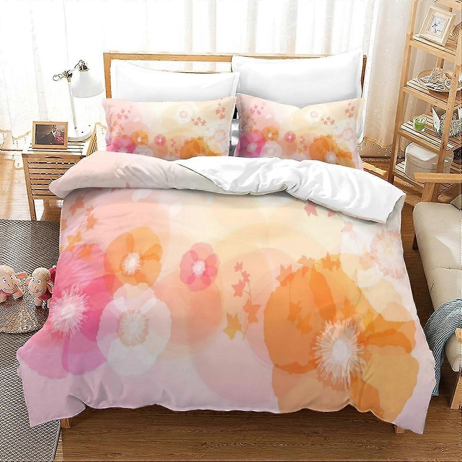 Floral Duvet Cover Set for Kids and Adults, Double Size Bedding Set with Pillowcases, Soft Lightweight Microfiber Quilt Cover