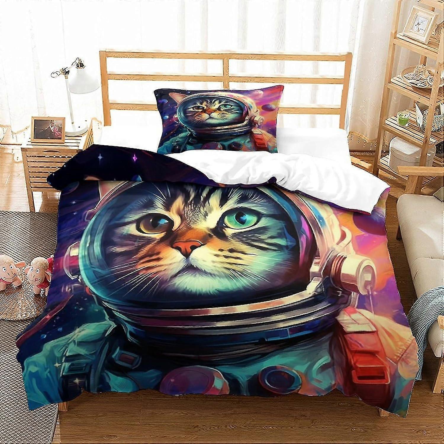 Space Cat Bedding Sets Duvet Cover Collection for Teens Without Comforter Sheet Single