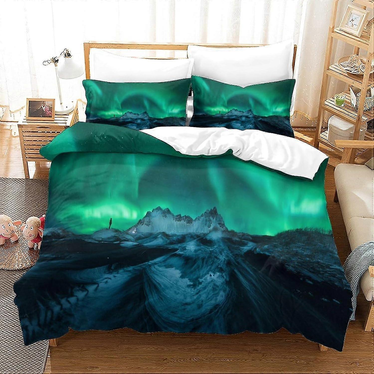 Conjunto de Cama Northern Lights de 3 Peças com Fecho de Zíper Capa de Colcha de Microfibra Macia Hipoalergênica King
