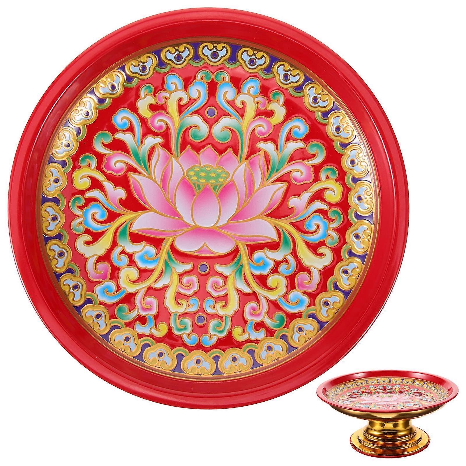 Serving Tray Alloy Fruit Plate For Temple Offering Retro Style 1Set