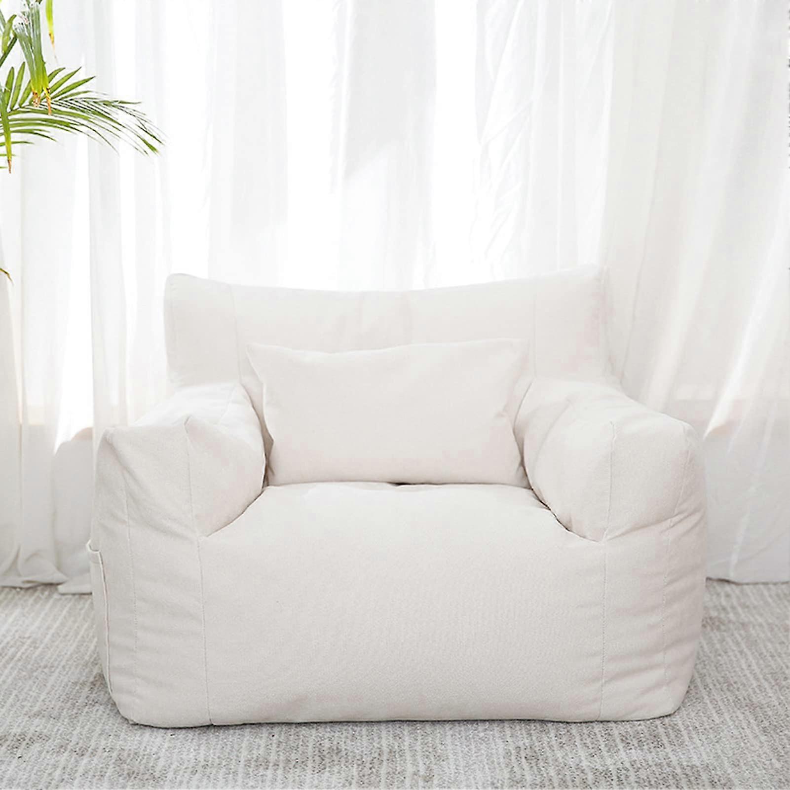Bean Bag Cover, Lazy Bean Bag Chair, Durable Lounger with Backrest, 78x74cm, White