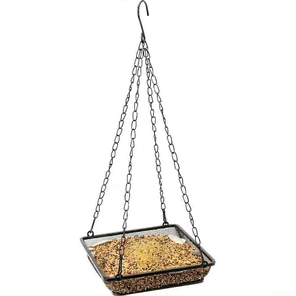 Hanging Bird Feeder with Large Capacity, Metal Mesh Design, Adjustable Long Chain, 17.5 x 17.5 x 4 cm