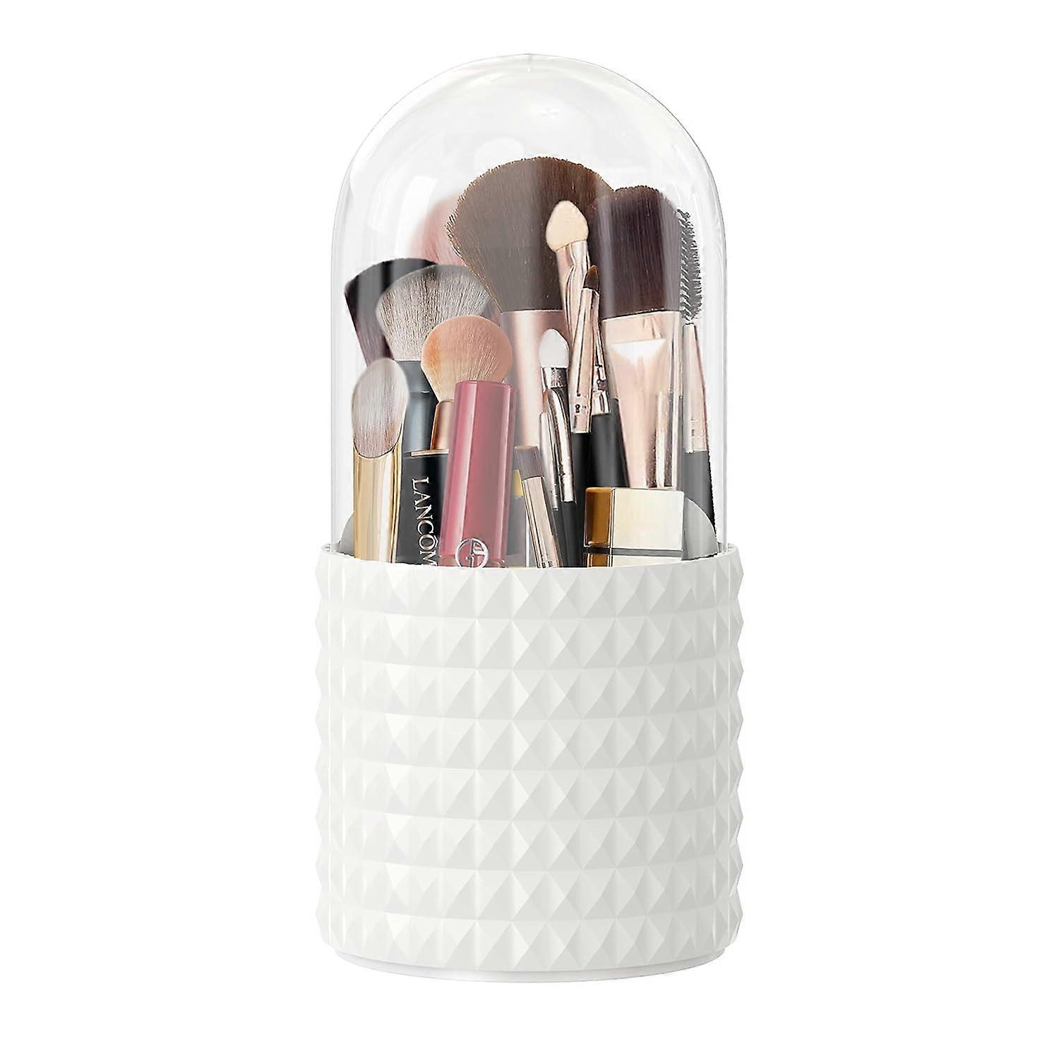 ZENGO Makeup Brush Holder with Lid,Dustproof 360 Rotating Cosmetics Make up Brush Organizer Storage with Cover Diamond pattern