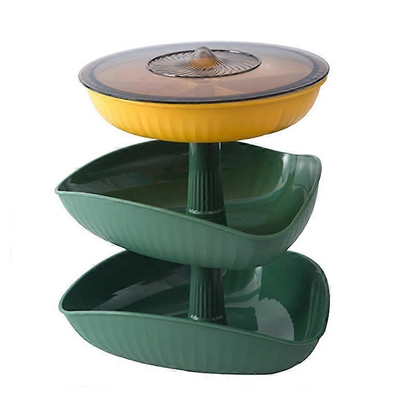 Snacks Dried Fruit Plate Multilayer Superimposed Fruit Plate Candy Plate, Specification: Three-layer (Tea green)