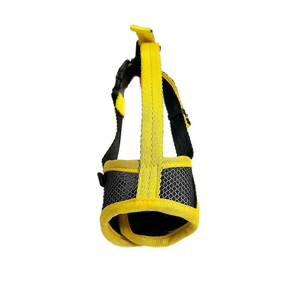 Dog Muzzle Breathable Mesh Anti Bark Anti Bite Size M Yellow Reflective Cotton Snout 7-9 cm