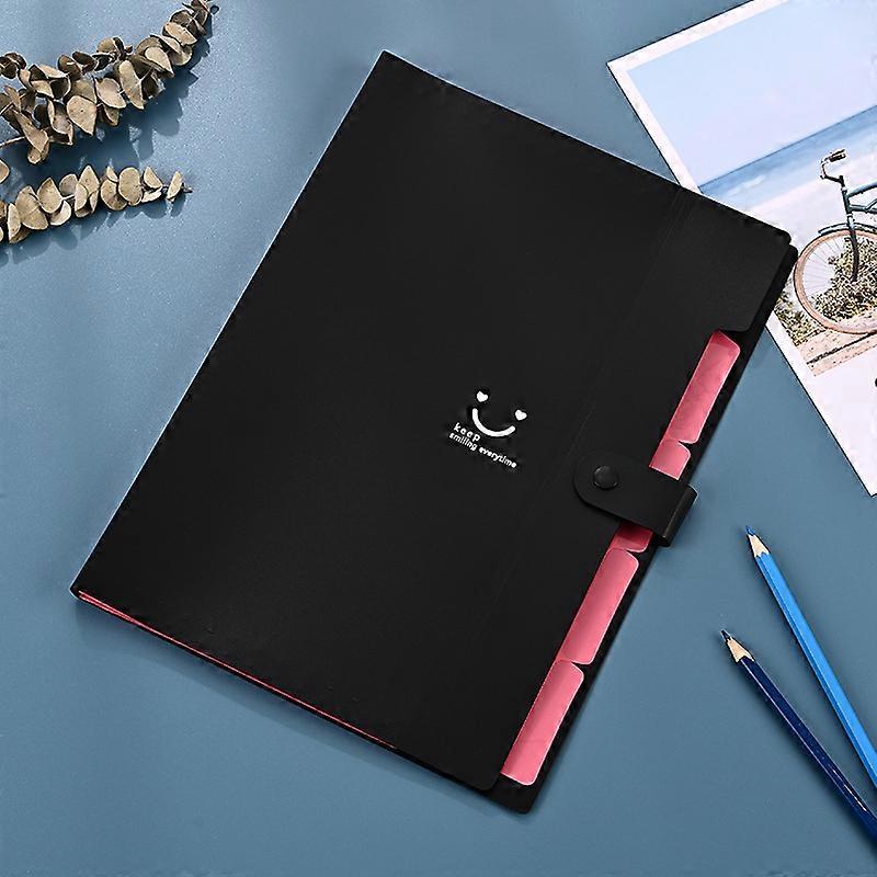 ZENGO Harmonika File Organizer, Letter Size, 5 Pocket Expanding File Folder, Sød File Folder med Etiketter, Bærbar File Organizer Sort