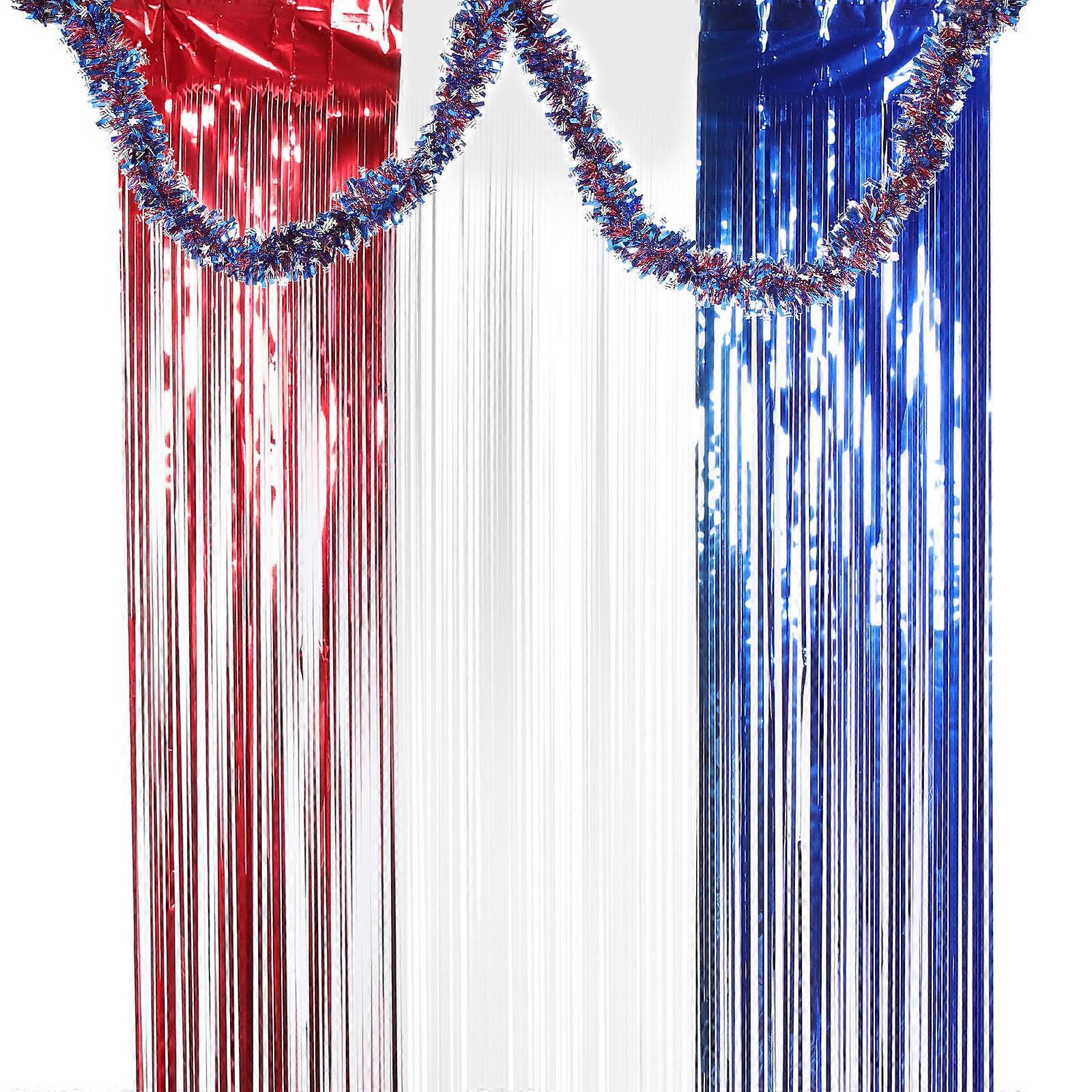 Fourth Of July Tinsel Backdrop Tinsel Foil Fringe Curtain Memorial Day Event Organizers Window Decor 78.7×2.4×2.4in 1 Set