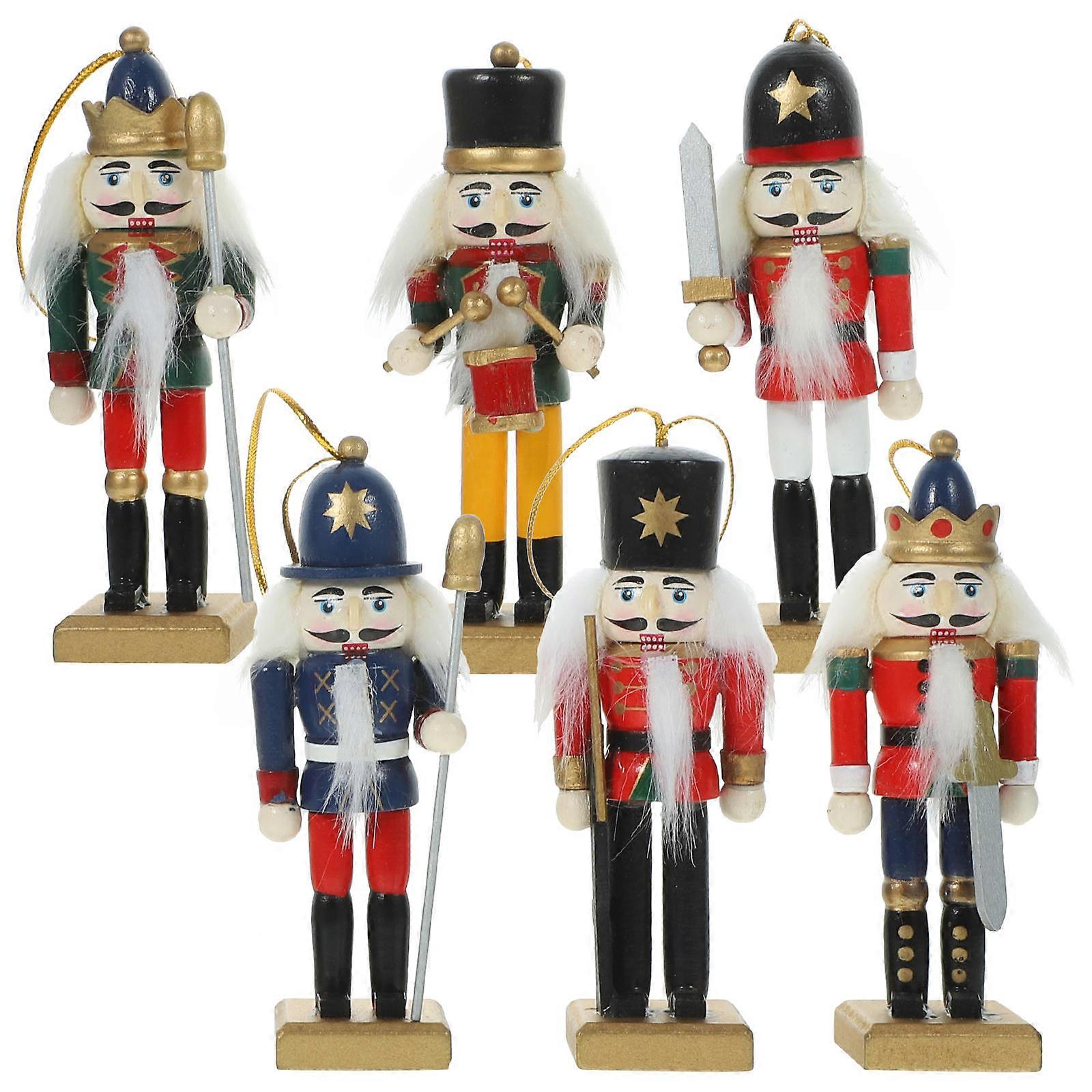 Ornamental Nutcracker Figure Traditional Nutcracker Soldier Christmas Decoration Xmas Style 12cm Festival Nutcracker 6Pcs