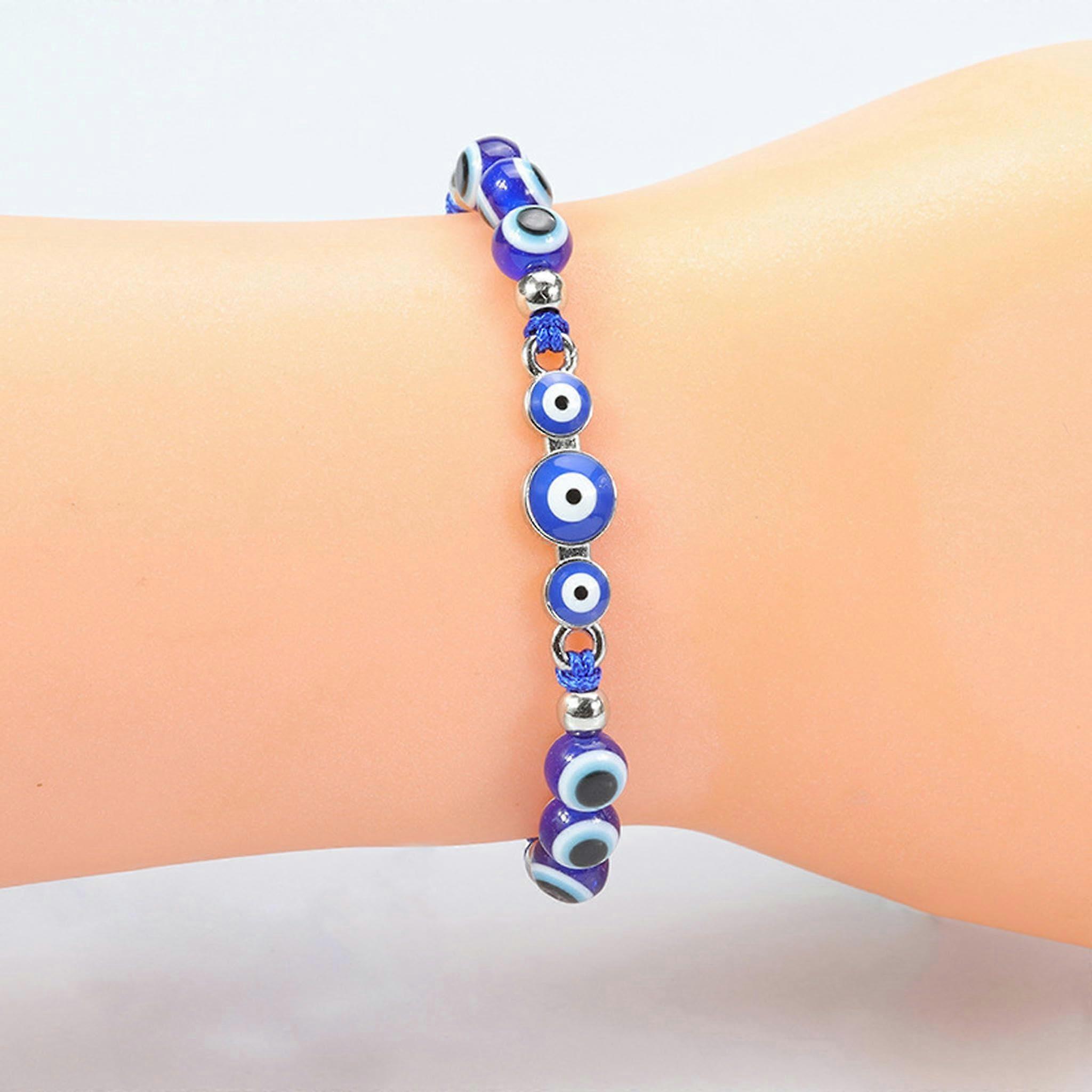 Churinga bracelets with blue eyes and fisheyes, adjustable, alloy, 2 pieces 4 2 PCS