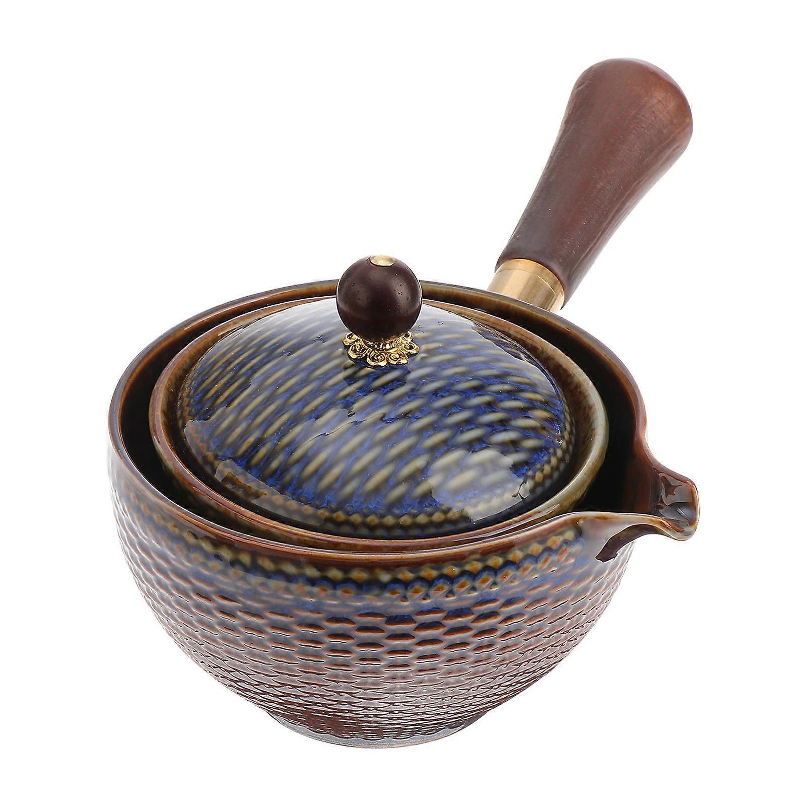 Ceramic Kettle Tea Potset Automatic Tea Brewing Dark Blue 17x11cm Portable 1Set