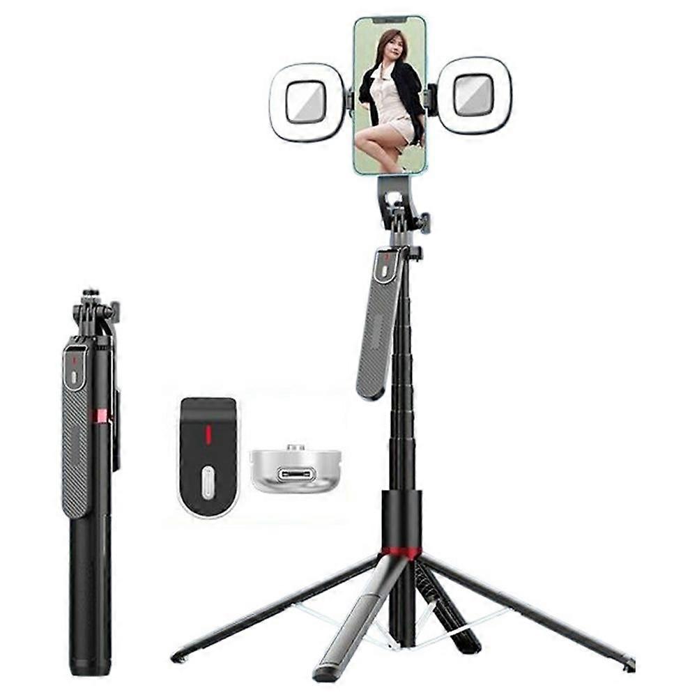 P185MAX 2.2m Extendable Bluetooth-Compatible Phone Selfie Stick Anti Shake Aluminum Alloy Stand with 2 Square Fill Lights